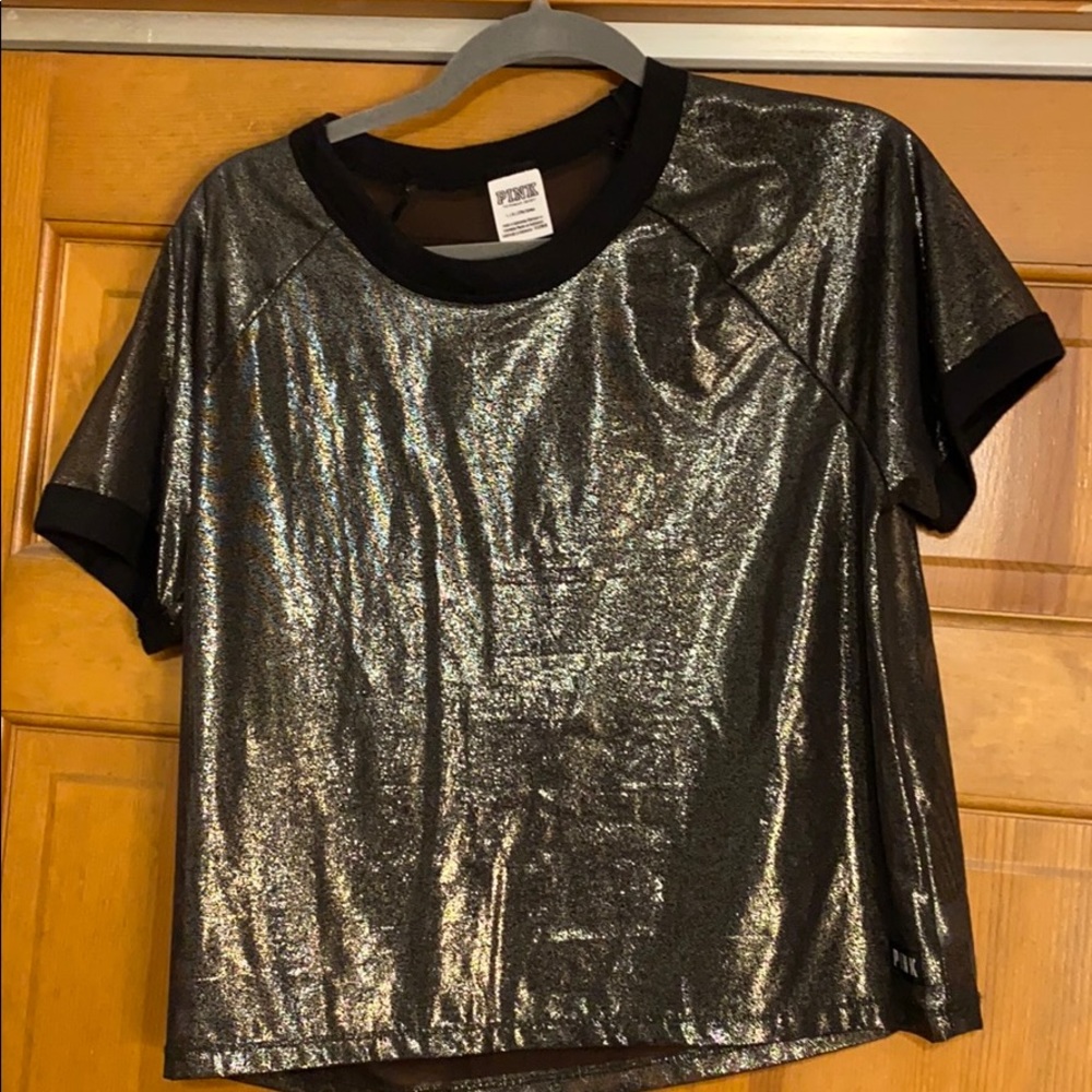 Victoria’s Secret pink metallic mesh shirt